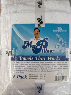 My Pillow White Towel Set 100% Shirpur Cotton 6 Piece Set New In Package 🛁